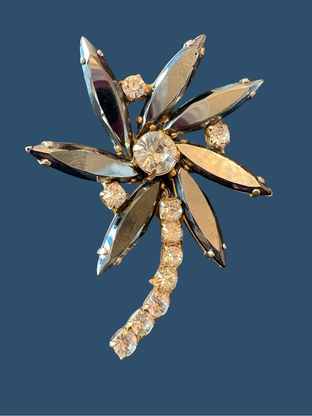 Classic Black and Clear Crystal Flower Brooch - Women Jewelry